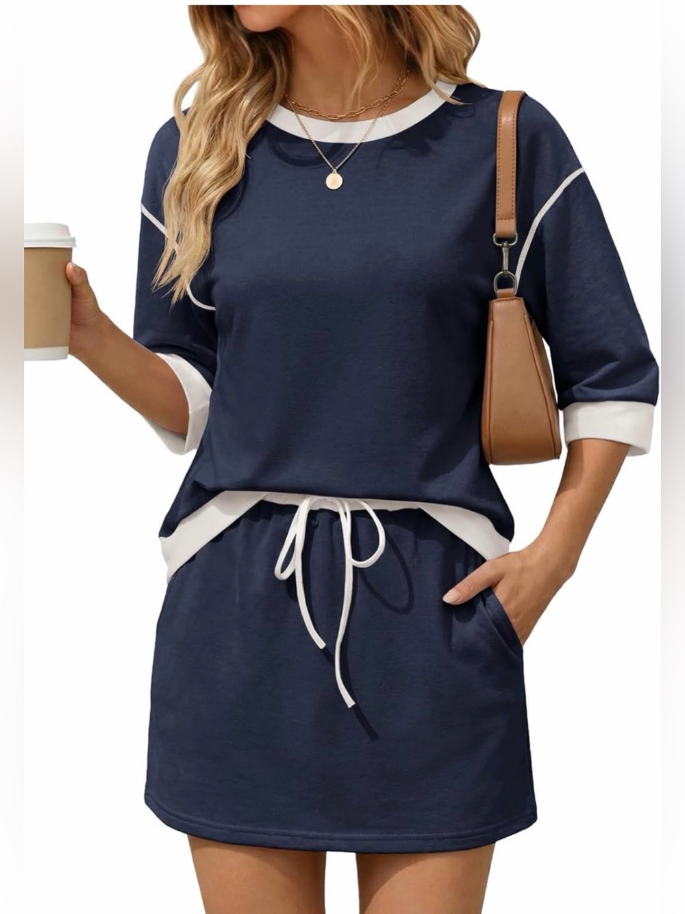 Womens 2 Piece Skirt Sets 3/4 Sleeve Sweatshirt